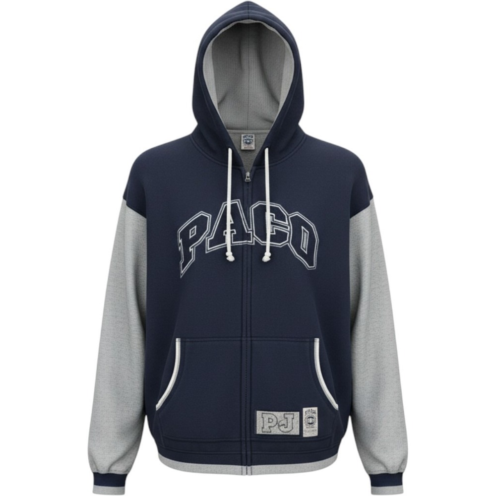 Vintage Y2K Paco Jeans Heavyweight Zip Up Hoodie Navy Grey Spellout Men's XL
